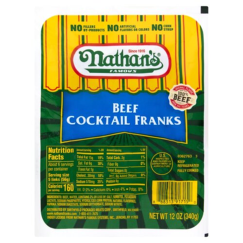 Nathan's Famous Beef Cocktail Franks, 12 oz