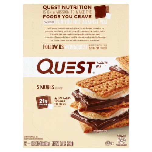 Quest S'mores Flavor Protein Bar, 2.12 oz, 12 count