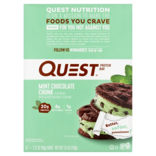 Quest Mint Chocolate Chunk Flavored Protein Bar, 2.12 oz, 12 count