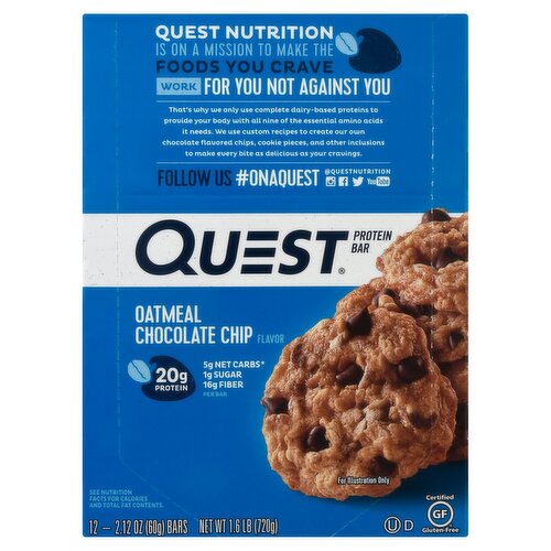 QUEST Oatmeal Chocolate Chip Flavor Protein Bar, 2.12 oz, 12 count