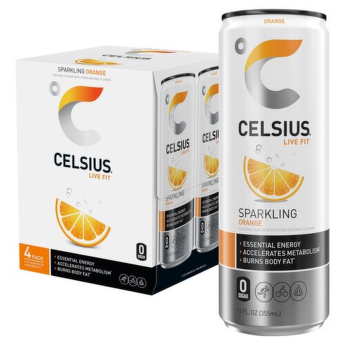 Celsius Live Fit Sparkling Orange Energy Drink, 12 fl oz, 4 count