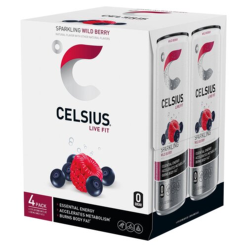 Celsius Live Fit Sparkling Wild Berry Energy Drink, 12 fl oz, 4 count