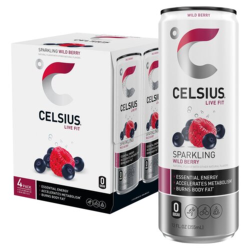 Celsius Live Fit Sparkling Wild Berry Energy Drink, 12 fl oz, 4 count