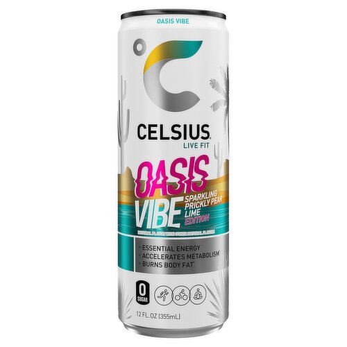 Celsius Live Fit Oasis Vibe Sparkling Prickly Pear Lime Energy Drink Edition, 12 fl oz