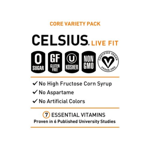 Celsius Live Fit Sparkling Essential Energy Drink Varity Pack, 12 fl oz, 12 count