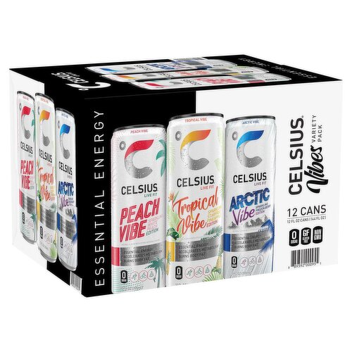 Celcius Live Fit Essential Energy Drink Variety Pack, 12 fl oz, 12 count