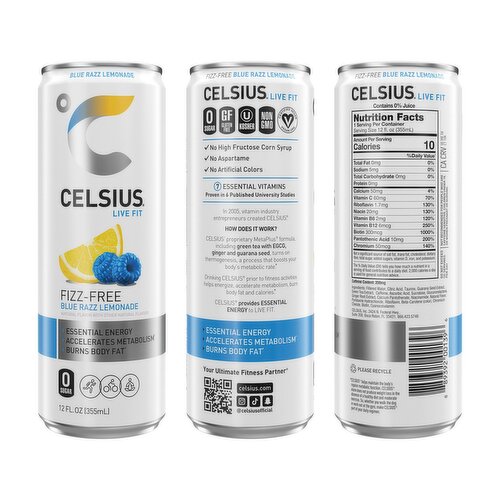 Celsius Live Fit Fizz-Free Blue Razz Lemonade Energy Drink, 12 fl oz