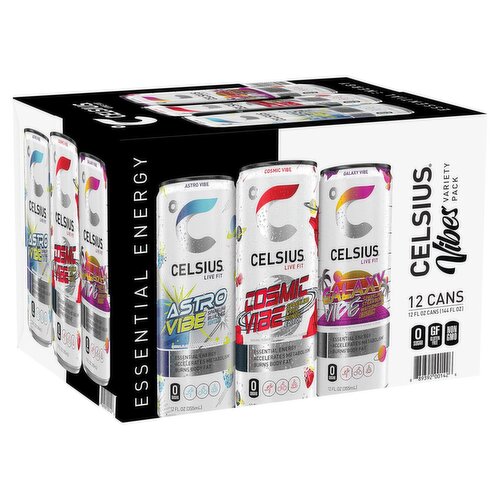 Celsius Live Fit Vibes Essential Energy Drink Variety Pack, 12 fl oz, 12 count