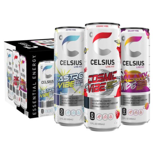 Celsius Live Fit Vibes Essential Energy Drink Variety Pack, 12 fl oz, 12 count