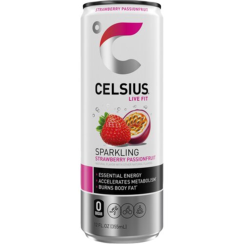 Celsius Live Fit Zero Sugar Energy Drink Sparkling Strawberry Passionfruit 12 Fl Oz