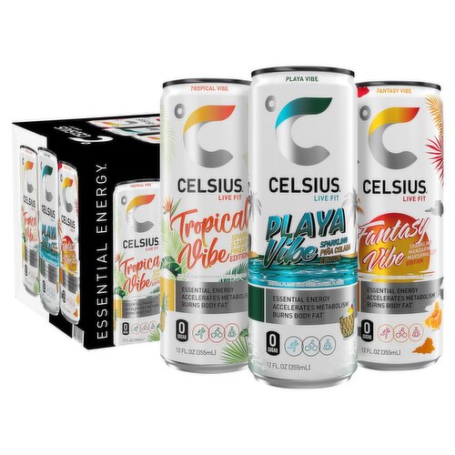 Celsius Essential Energy Live Fit Sparkling Beach Vibes Pack, 12 fl oz, 12 can