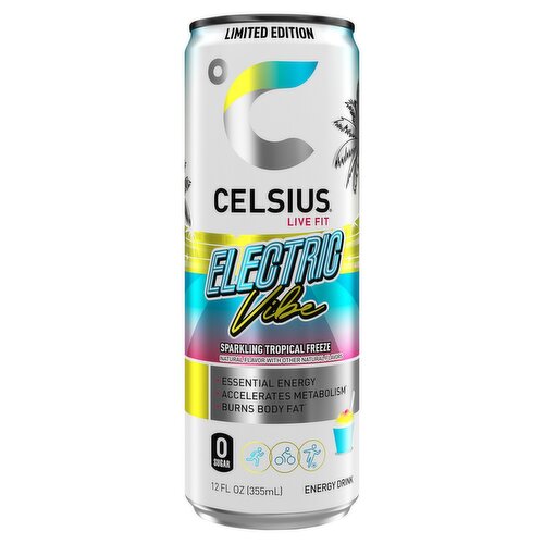 Celsius Electric Vibe Sparkling Tropical Freeze Energy Drink Limited Edition, 12 fl oz
