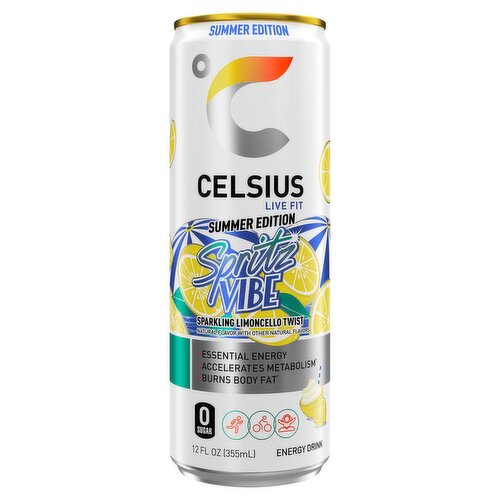 Celsius Spritz Vibe Sparkling Limoncello Twist Energy Drink Summer Edition, 12 fl oz