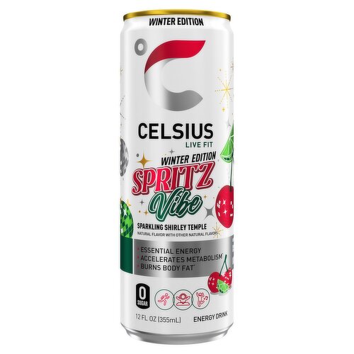 Celsius Spritz Vibe Sparkling Shirley Temple Energy Drink Winter Edition , 12 fl oz