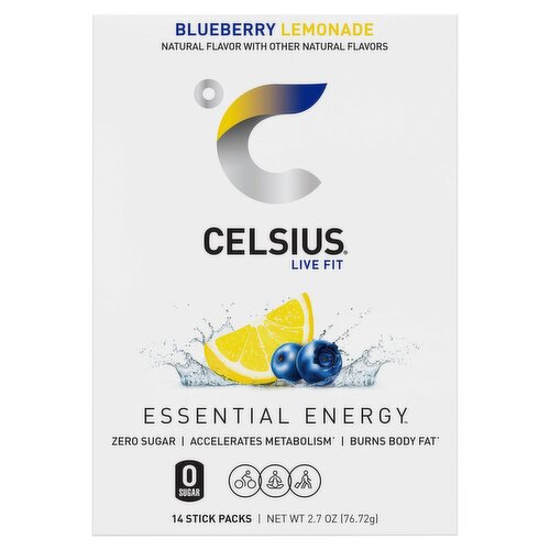 Celsius Live Fit Blueberry Lemonade On the Go Energy Powder, 14 count, 2.7 oz