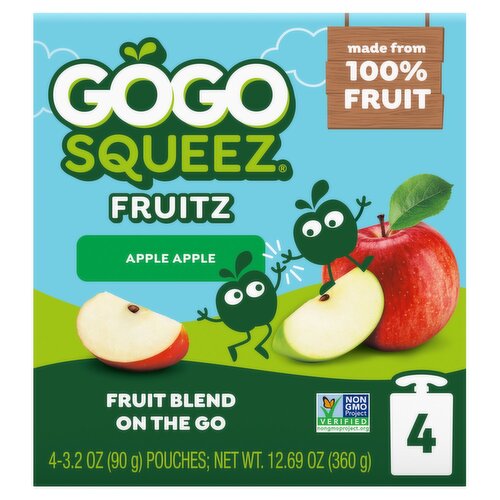 GoGo squeeZ No Sugar Added Apple Applesauce and Fruit Puree Pouches, 3.2 oz (4 Pack)
