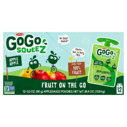 GoGo Squeez  Applesauce Apple Apple, Fruit Snack on the Go, 3.2 oz (Pack of 12 pouches)