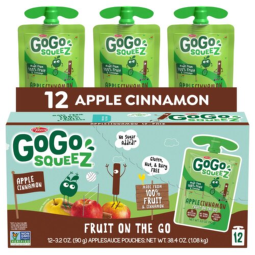 GoGo Squeez  Applesauce Cinnamon, Fruit Snack on the Go, 3.2 oz (Pack of 12 pouches)