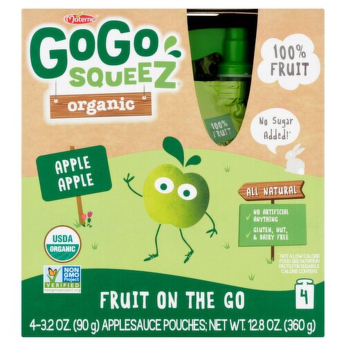 GoGo squeeZ No Sugar Added Organic Apple Applesauce and Fruit Puree Pouches, 3.2 oz (4 Pack)