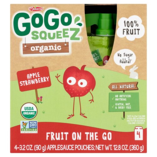 Materne GoGo Squeez Organic Apple Strawberry Fruit on the Go, 3.2 oz, 4 count