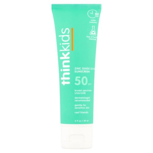 Think Kids Broad Spectrum UVA/UVB Zinc Oxide 23.4% Sunscreen, SPF 50, 3 fl oz