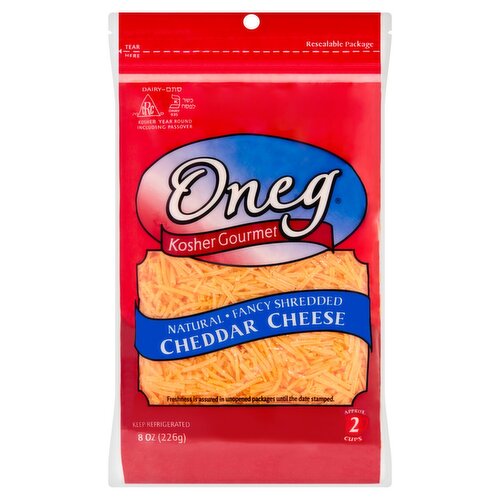 Oneg Kosher Gourmet Natural Fancy Shredded Cheddar Cheese, 8 oz