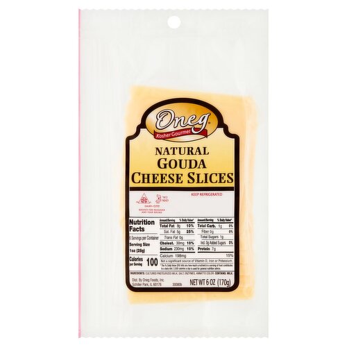 Oneg Natural Gouda Cheese Slices, 6 oz