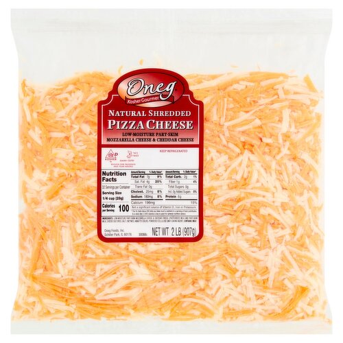 Oneg Kosher Gourmet Natural Shredded Pizza Cheese, 2 lb