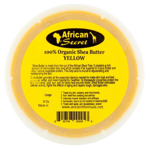 African Secret Yellow 100% Organic Shea Butter, 8 oz