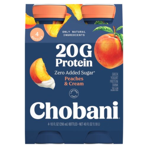 Chobani 20g Protein Peaches & Cream Greek Yogurt Protein Drink, 10 fl oz, 4 Count