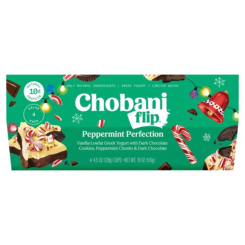 Chobani Flip Peppermint Perfection Lowfat Greek Yogurt Limited Batch,4 count, 18 oz