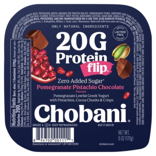 Chobani Flip 20g Protein Pomegranate Pistachio Chocolate Flavored Lowfat Greek Yogurt, 6 oz