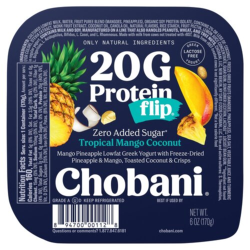 Chobani Flip 20g Protein Tropical Mango Coconut Lowfat Greek Yogurt, 6 oz