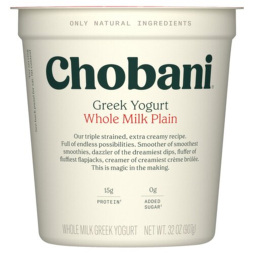 Chobani Whole Milk Plain Greek Yogurt, 32 oz