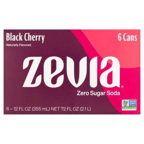 Zevia Black Cherry Zero Sugar Soda, 12 fl oz, 6 count