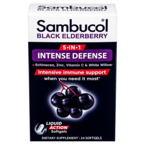 Sambucol Black Elderberry 5-in-1 Intense Defense Liquid Action Softgels Dietary Supplement, 24 count