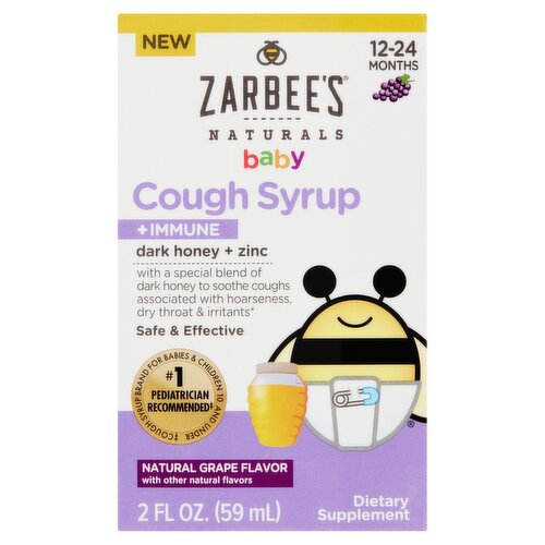 Zarbee's Baby Cough Syrup + Immune With Dark Honey + Zinc, 2 oz