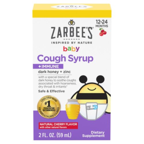 Zarbee's Natural Cherry Flavor Baby Cough Syrup + Immune Dietary Supplement, 12-24 Months, 2 fl oz