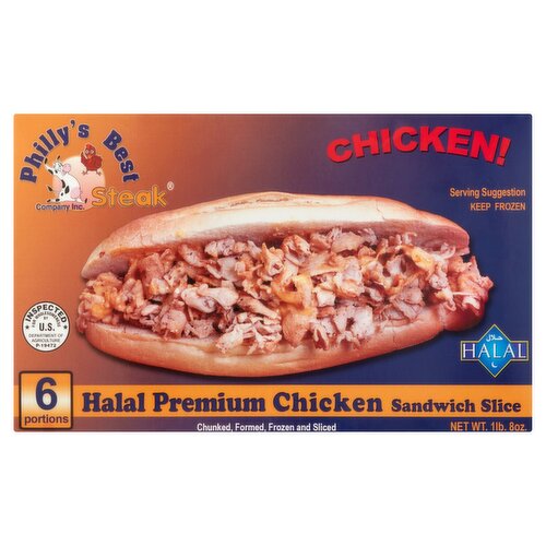 Philly's Best Steak Halal Premium Chicken Sandwich Slice, 6 count, 1 lb 8 oz