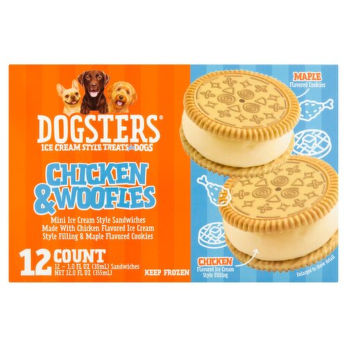 Dogsters Chicken & Woofles Sandwiches Ice Cream Style Treats for Dogs, 1.0 fl oz, 12 count