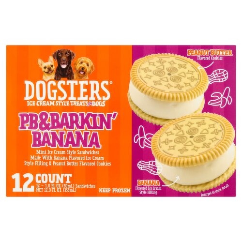 Dogsters PB&Barkin' Banana Sandwiches Ice Cream Style Treats for Dogs, 1.0 fl oz, 12 count