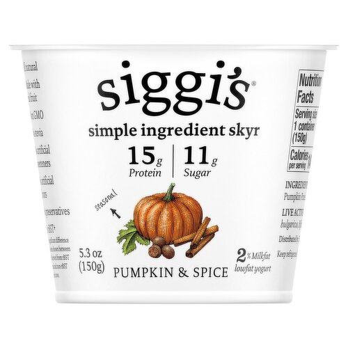 Siggi's Pumpkin & Spice 2% Milkfat Lowfat Yogurt, 5.3 oz