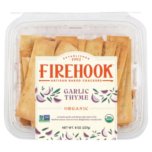 Firehook Garlic Thyme Organic Artisan Baked Crackers, 8 oz