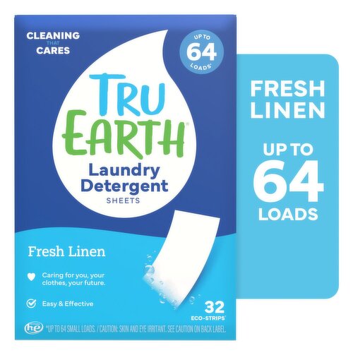Tru Earth Fresh Linen Laundry Detergent Sheets, 64 loads, 32 count