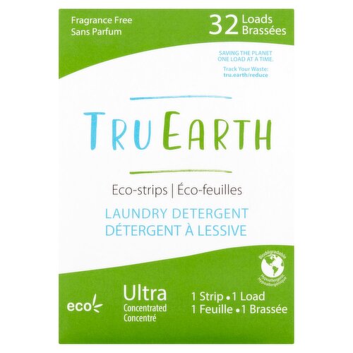 Tru Earth Fragrance Free Ultra Concentrated Laundry Detergent Eco-Strips, 32 loads