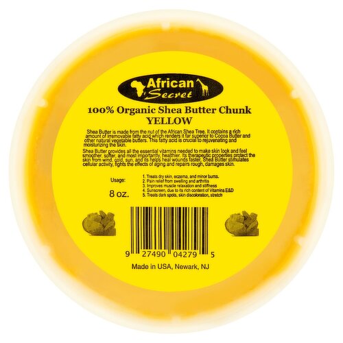 African Secret Yellow 100% Organic Shea Butter Chunk, 8 oz