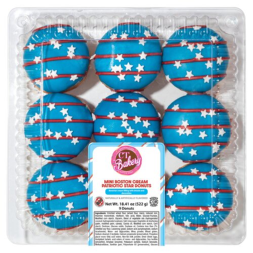 CT Bakery Mini Boston Cream Patriotic Star Donuts, 9 count, 18.41 oz