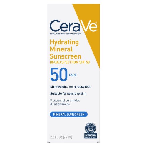 CeraVe Face Hydrating Mineral Broad Spectrum Sunscreen, SPF 50, 2.5 oz