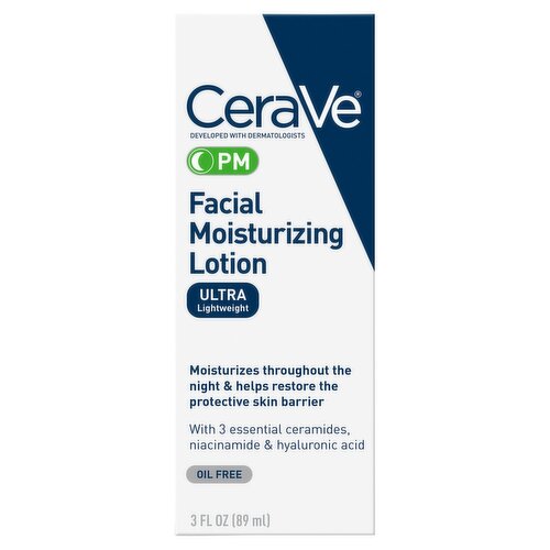 Cerave Facial Moisturizing Lotion, PM, Oil Free, Ultra Lightweight, 3 fl oz