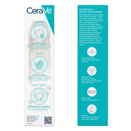 CeraVe Acne Clay-to-Foam Cleanser, 4 fl oz
